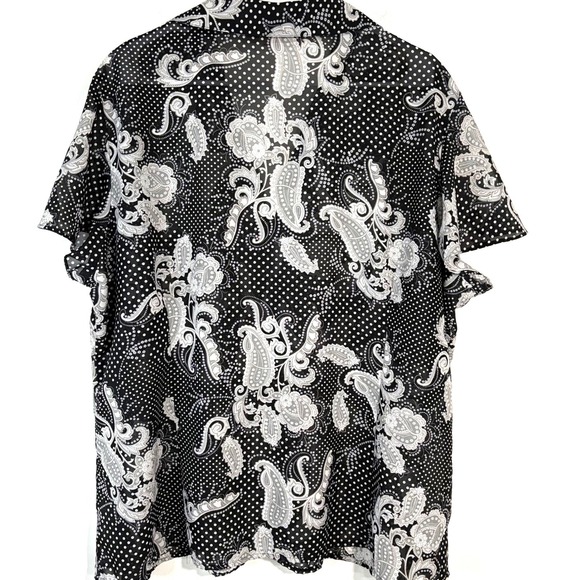 Croft & Barrow Sheer Woman Black White Paisley Dot Short Sleeve Button Up 3X - Picture 2 of 7